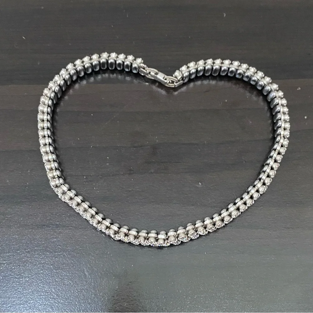 Vintage Clear Rhinestones Silver-tone Expandable Choker Necklace - Picture 6 of 16